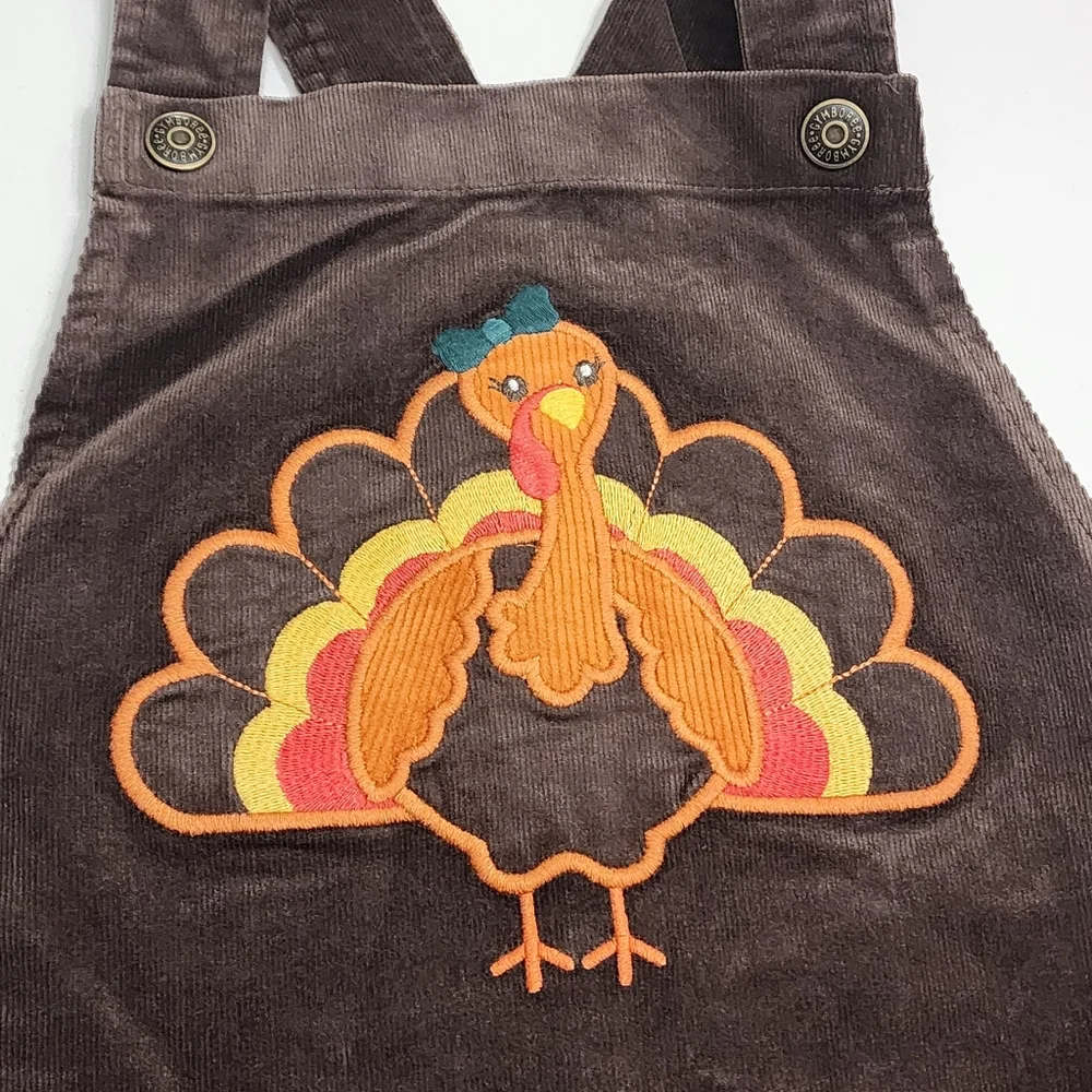 Gymboree Corduroy Embroidered Turkey Thanksgiving Overalls Dress Size 12 NEW